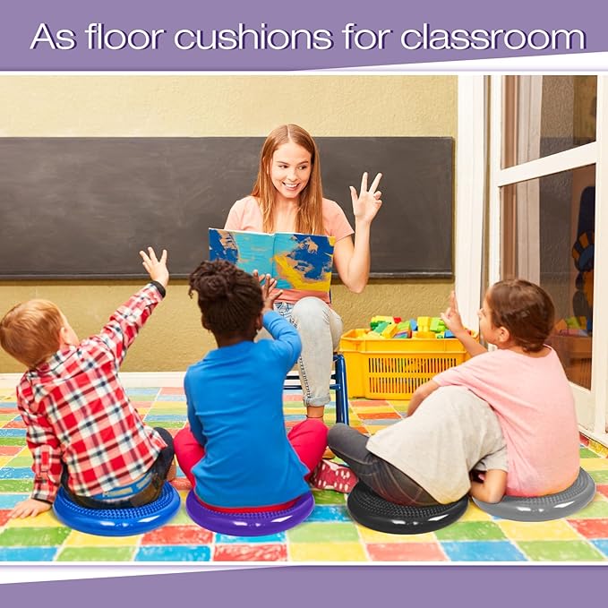 Amylove 6 Pcs Wiggle Seat Inflated Wobble Cushion for Sensory Kid 13 Inch Balance Disc Kids Flexible Seating Exercise Sensory Pad Chair Cushion for Classroom Office School