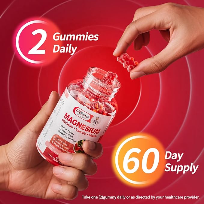 3Pack Magnesium Glycinate Gummies 500mg,Magnesium Supplement with Taurate, Malate, Vitamins D, C, B6, Calcium for Sleep, Relaxation, Muscle, Bone Health & Immune Support-180 Count