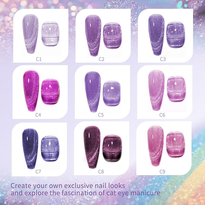 10ml Gel Cat Eye Nail Polish Kit - 9Pcs Cat Eye Magnetic Nail Polish With Magnetic Iron Rod Double Ended Nail Tool, Long-Lasting and Non-Fading Creating Fashionable Manicures