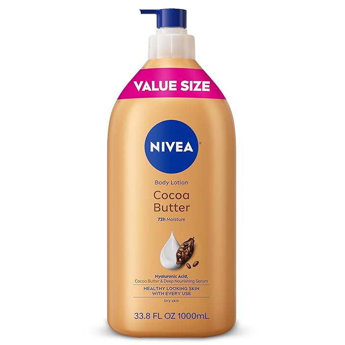 NIVEA Cocoa Butter Body Lotion for Dry Skin with Hyaluronic Acid, Cocoa Butter and Deep Nourishing Serum, 72-Hour Body Moisturizer, 33.8 Fl Oz Pump Bottle