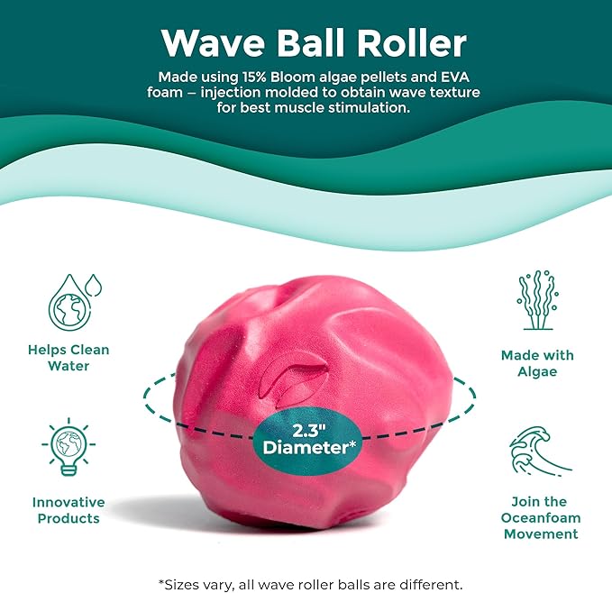 Oceanfoam Wave Massage Ball Roller – Textured Lacrosse Ball for Plantar Fasciitis Relief, Muscle Knot Therapy, Myofascial Release – Travel Size Tool for Feet, Neck, Back Pain (Hot Pink) Pack of 3