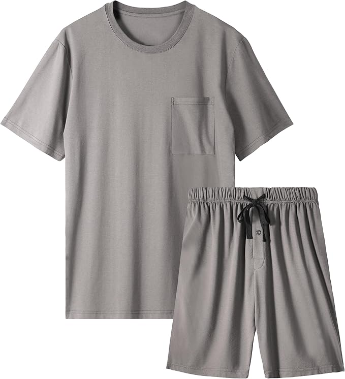 BAMBOO COOL Mens Pajama Set Summer Pjs Sleepwear Short Sleeve Shirts Soft Lightweight Sleep Sets with Pockets S-2XL