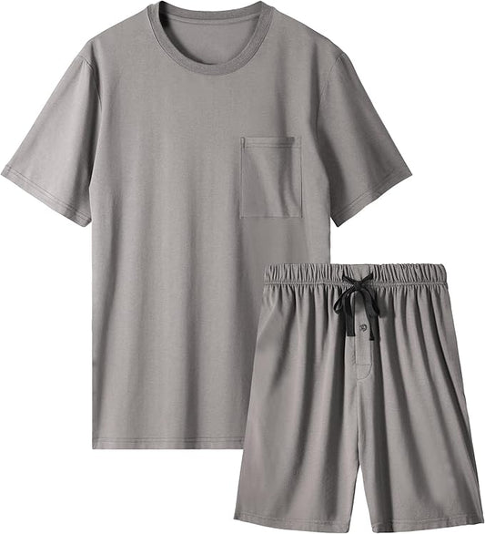 BAMBOO COOL Mens Pajama Set Summer Pjs Sleepwear Short Sleeve Shirts Soft Lightweight Sleep Sets with Pockets S-2XL