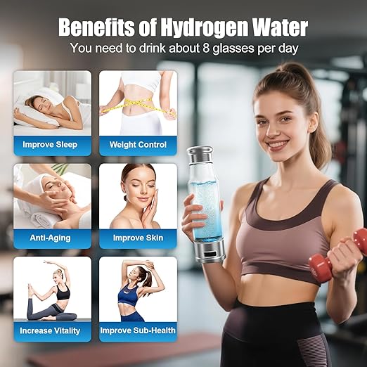 Hydrogen Water Bottle 5-Min Electrolysis 15.22OZ 1500 PPB Water Ionizer with SPE/PEM Technology, Hydrogen Water Bottle for Women/Men/Office/School
