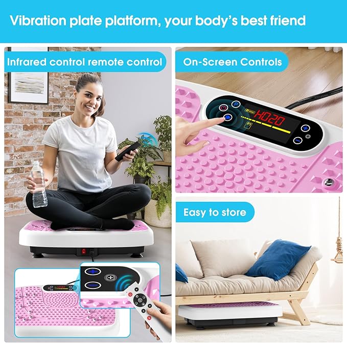 SoftGym Vibration Plate Exercise Machine for Lymphatic Drainage,Power Vibrate Stand Shake Board 450 Lbs Capacity Whole Body Workout Waver with Fitness Resistance Bands Weight Loss Gifts for Women Men