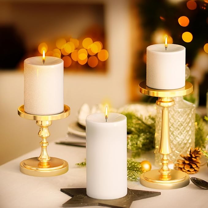 KONNI White Pillar Candles Set of 3, 3"x 4" Unscented Pillar Candles Bulk, 39 Hours Long Burning Candles, Smokeless&Dripless Large Round Candle for Wedding, Home Decoration, Parties, Spas, Dinner