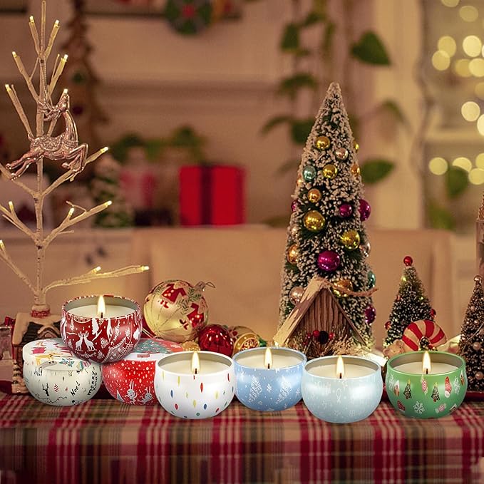24 Packs Christmas Scented Candles Gift- Aromatherapy Candle-2.5oz Soy Wax-Long Lasting Burn time, Christmas,Advent, Thanksgiving Gifts, Home Decor