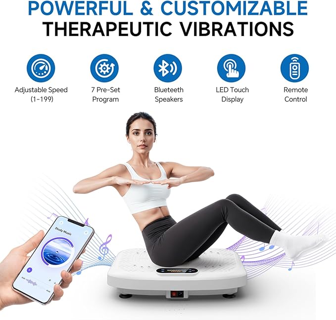 Vibration Plate Exercise Machine Weight Loss, Full Body Workout Vibration Plate Lymphatic Drainage, 199 Adjustable Speeds Power Shaping Vibrating Plate 450 Lbs Capacity Fitness Platform