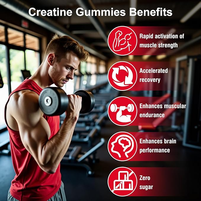 Creatine Monohydrate Gummies for Men & Women, 140 Gummies, Strength and Endurance Enhancing Creatine Chews, Gluten Free, Sugar Free, Strawberry Flavor