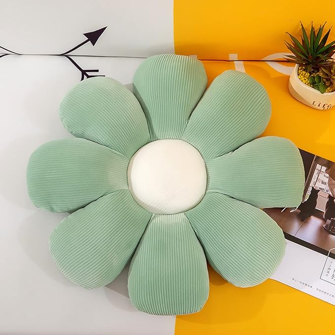 Flower Pillow, Flower Shaped Throw Pillow Floor Pillow Soft Seating Cushion Room Decor Plush Pillow for Bedroom, Sofa, Bed, Reading (15 inch, Green)