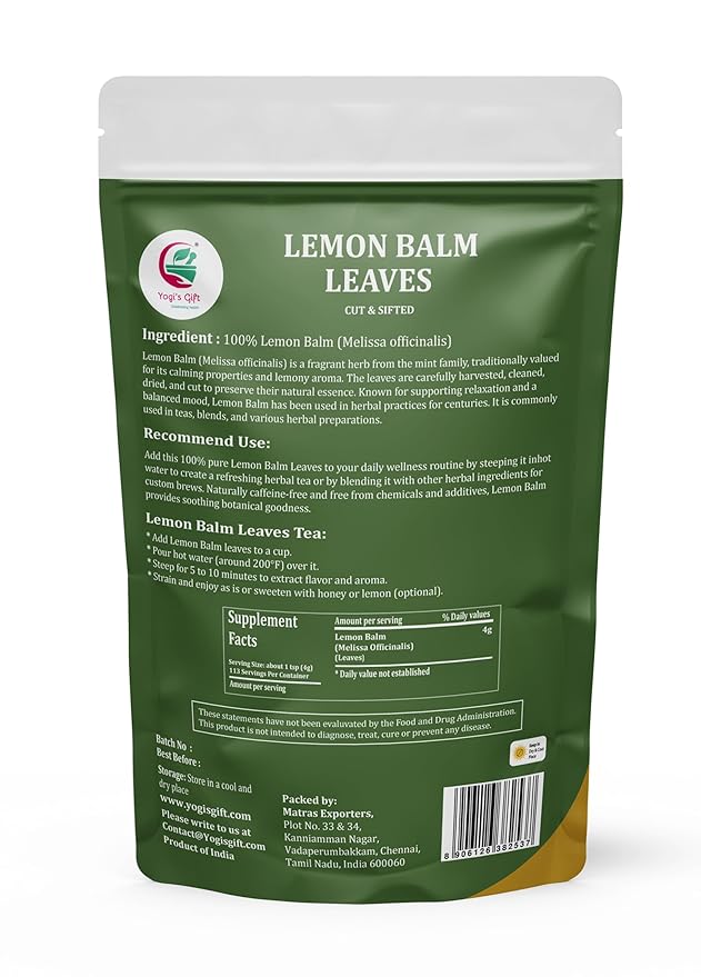 Lemon Balm Leaves 1 lb – Dried lemon balm leaves for Tea, Herbal Infusions & Wellness – Refreshing, Mild Mint Flavor – 100% Natural & Pure – By Yogi’s Gift®