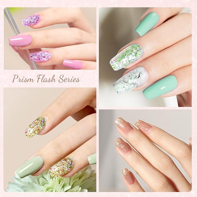 CANNI 8 Pcs 9 ML Glitter Gel Nail Polish Set, Shimmer Sparkly Red Shiny Pink Yellow Purple Blue Colors Gel Polish Kit Soak Off Led Nail Art Manicure Salon DIY