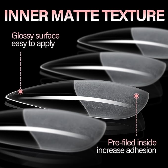 AILLSA Long Almond Nail Tips Full Cover Clear Gelly Nails Tips Half Matte Acrylic Tips Pre-Filed Fake Press on Nail Tips for Extension Home DIY Salon Manicure 216PCS 12 Sizes