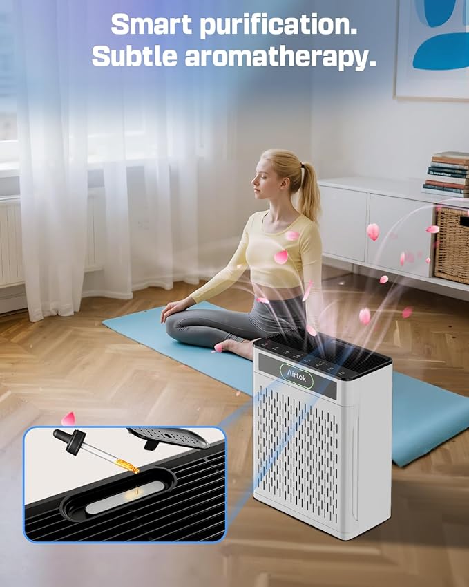 Air Purifiers for Home Large Room Up to 1848sq.ft, Airtok Air purifier for Home Pet, Washable Pre-Filter Air Quality Monitor HEAP Sleep Mode Air Cleaner for Bedroom, Dorm room, Office, AP3001 White