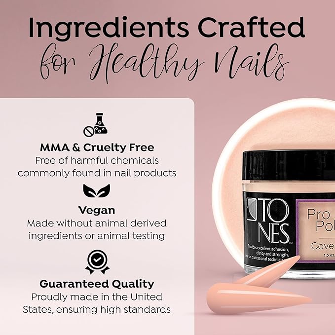 Tones Pro Acrylic Nail Powder, Cover Almond (Soft Nude Beige), (3.5 Fl Oz) - Long-Lasting & Non-Yellowing Polymer Acrylic Nail Powder for Salon & Home Quality Nail Carving Extensions & 3D Art