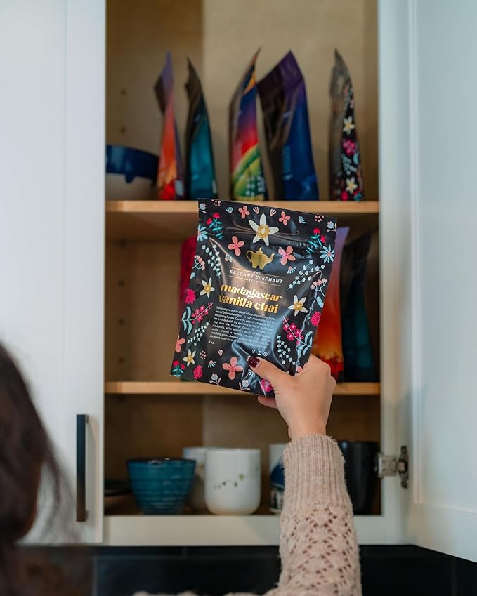 Madagascar Vanilla Chai Tea, Organic Loose Leaf Chai Tea – Black Tea with Chai Spice Blend – Great Hot or Iced Chai Latte – 8 oz Resealable Bag (Makes 100 Cups) – The Elegant Elephant