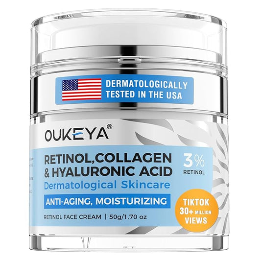 OUKEYA Retinol Cream for Face,Wrinkle for Women, Anti-Aging Moisturizer, Neck Firming & Décolleté, Moisturizer Face Cream, Day Night with 5% Hyaluronic Acid