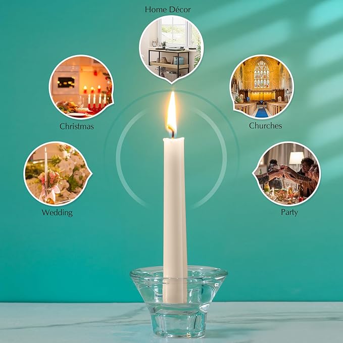 Hausware 36 Pack Taper Candles, 8 Hour Burn Time,Unscented Dripless and Smokeless, 10 inch Elegant Premium Quality Dinner Candle for Home Décor, Restaurant, Wedding, Party Candlesticks (Ivory)