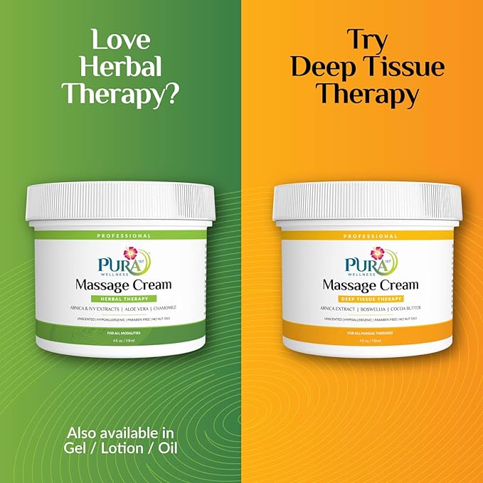 Wellness Professional Herbal Massage Cream, 4oz, Pura Massage Cream for Muscle Relief, Professional Deep Tissue Therapy, Wellness Herbal Massage