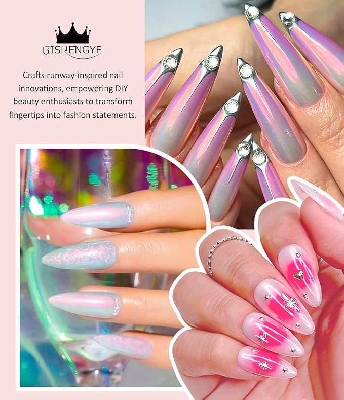 Chrome Nail Powder -【Fairy Effect】Pink Chrome Nail Powder Aurora Mermaid Iridescent Chrome Powder For Nails, Pink Chrome Powder Metallic Mirror Glitter Pigment Dust For Manicure Decoration
