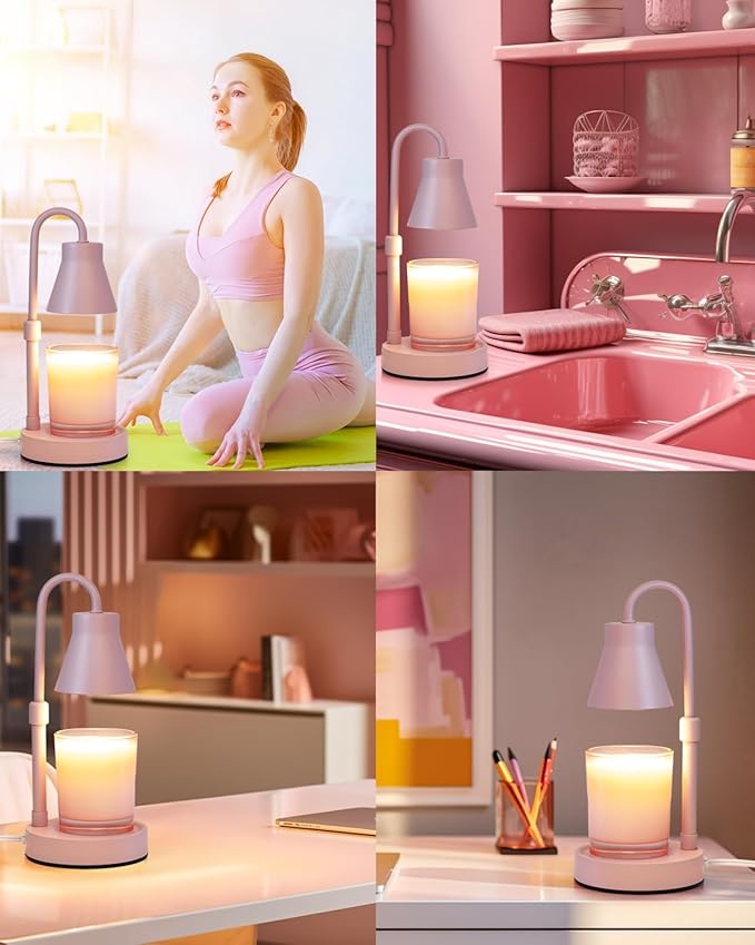 2 Pack Pink-Color Candle Warmer Lamp, Adjustable Height, Stepless Dimming Function Lamp Candle Warmer, Electric Wax Melt Warmer for Jar Candles, No Flame Scented Candle lamp with 2 Bulbs
