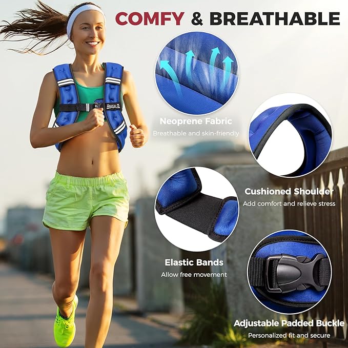 BAGAIL Weighted Vest, 5lbs/8lbs/10lbs/12lbs/15lbs/20lbs/25lbs/30lbs Weight Vest with Detachable Phone Pouch, Rucking Vest for Women, Men, Walking, Weight Loss, Training, Running