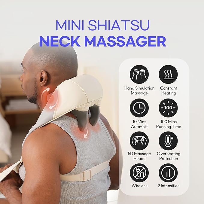 HuBDIC HubiCare Mini Neck Massager with Heat, Cordless Electric Massager for Neck and Shoulder, Upgarded 4D Deep Tissue Kneading, Deep Massage at Home for Pain Relief, Muscle Relaxation Gifts