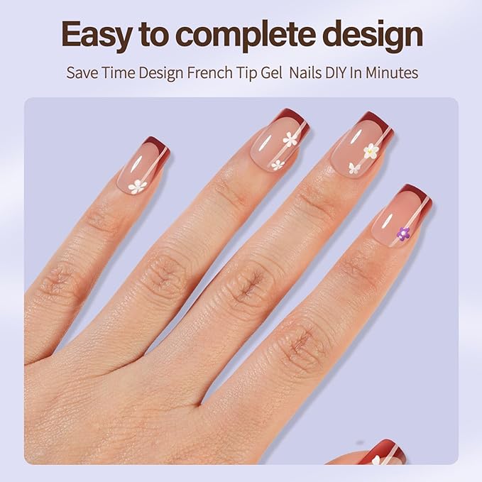 Misssix XBASICTIPS Red French Tip Press On Nails, 150Pcs French Gel Nail Tips Short Square, Soft Gel Pre-shaped No Need to File 3 in 1 Tips, Fake Nails for Nail Art DIY Extension Designs 15 Sizes