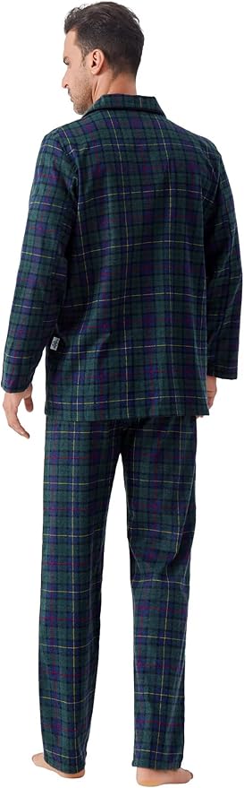 GLOBAL Men's Pajamas Sets 100% Cotton Flannel Sleepwear Long-Sleeve top & Bottom