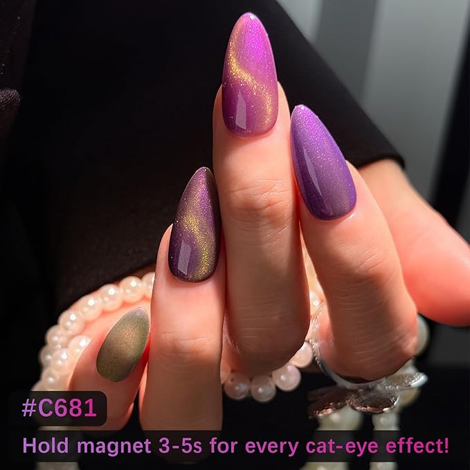 ROSALIND Gold Glitter Cat Eye Gel Polish - 12 Colors Magnetic Cateye Gel Nail Polish Set with Magnet Stick Golden Silk-like Effect Soak Off UV Set Sparkling Glitter Nail Art Collection