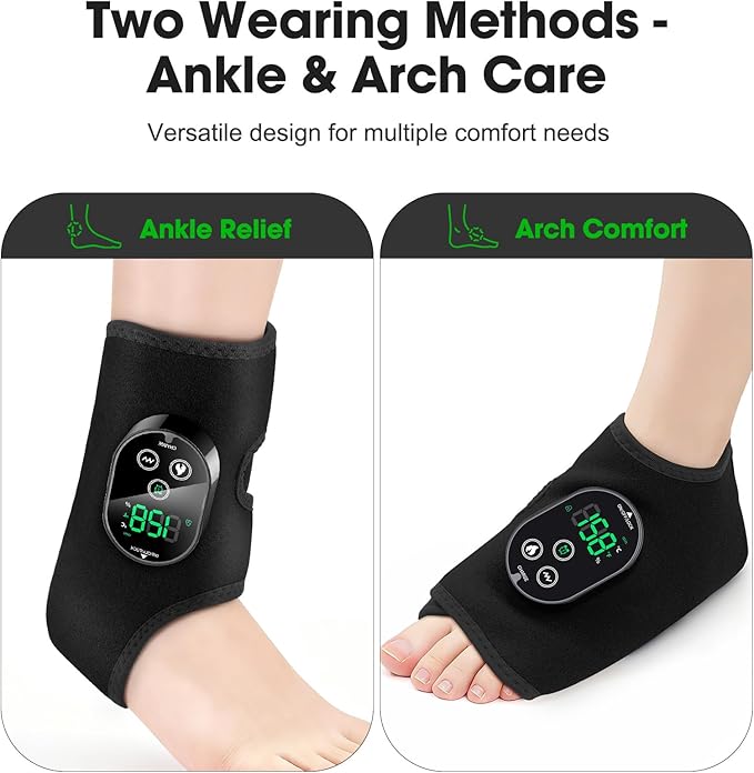 DeMoce Cordless Foot Ankle Massager for Pain Relief, Ankle Heating Pad, Ankles Heating Wrap, Massage Foot Heating Pad, 6 Heat Levels, 3 Vibration Modes, Adjustable Timer, Auto Shut Off