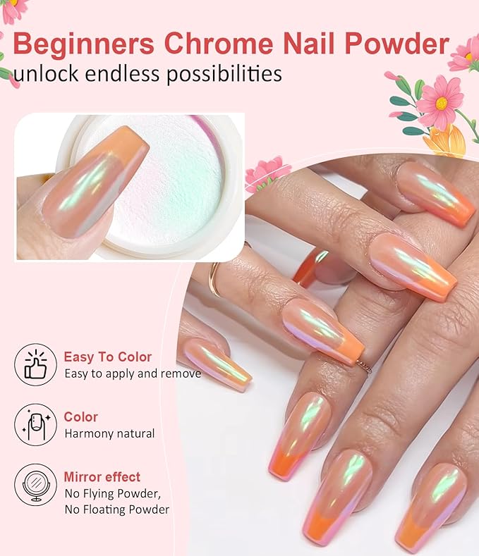Chrome Nail Powder - Pearl Chrome Nail Powder Glitter Powder, Aurora Chrome Nail Powder Ice Translucent Iridescent Mermaid Pigment Dust Nail Powder Kit For Manicure Decoration DIY
