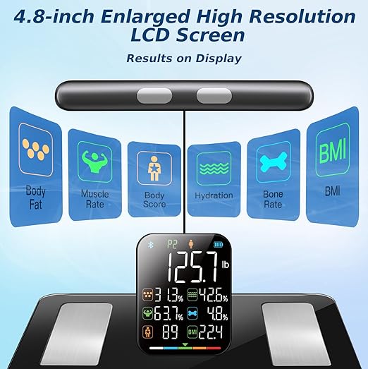 Smart Scale for Body Weight, 8 Electrodes Digital Bathroom Scale with BMI, Body fat, Muscle Mass, 27 Body Composition Measurement, Bathroom Smart Scales with Larger Platform, LCD Screen, 400lbs