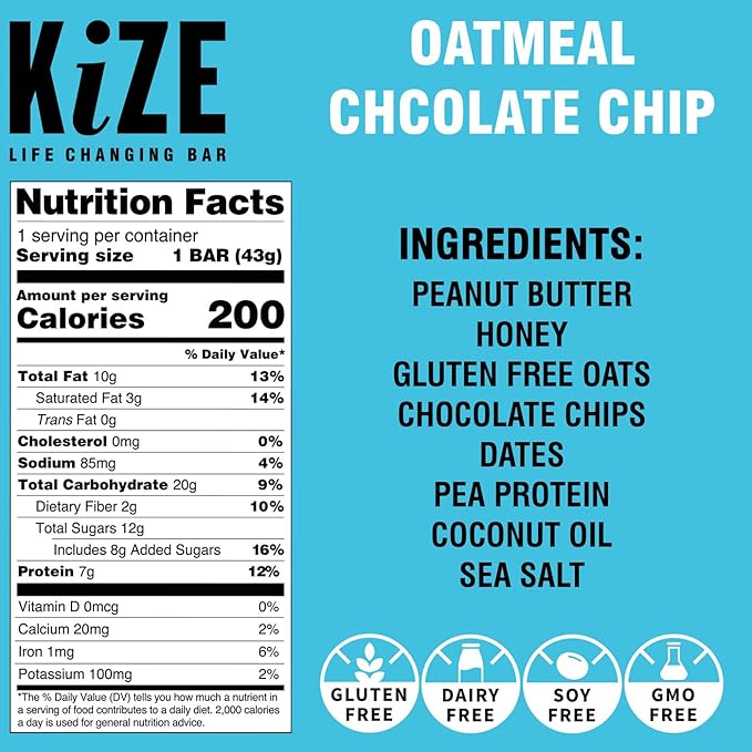 KiZE Energy Bars - Peanut Butter Lovers Variety Pack - 20-Count - Gluten Free, Dairy Free Options, Non-GMO, and High Protein Meal Replacement Energy Bars, Clean and Simple Food Ingredients - 7-10g High Protein Snacks (20 Count)
