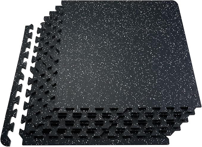 VEVOR 0.56 Inch Thick Gym Floor Mats, Rubber Top with EVA Foam, 25" x 25" Gym Flooring Workout Mats, Interlocking Puzzle Gym Mats for Gym, Home, Garage