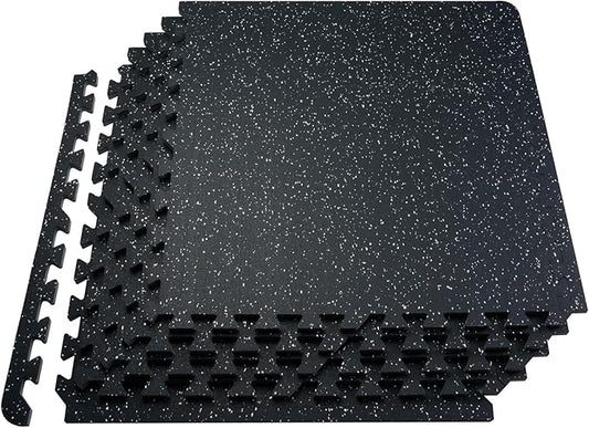 VEVOR 0.56 Inch Thick Gym Floor Mats, Rubber Top with EVA Foam, 25" x 25" Gym Flooring Workout Mats, Interlocking Puzzle Gym Mats for Gym, Home, Garage