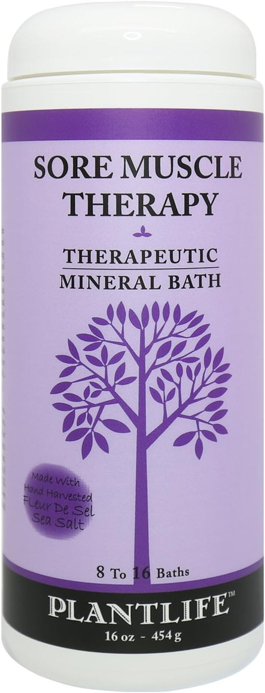 Plantlife Sore Muscle Therapy Bath Salts - Straight from The Plant Natural Aromatherapy Bath Salts - Balance, Calm, and Release Tension in The Body - Made in California 16 oz