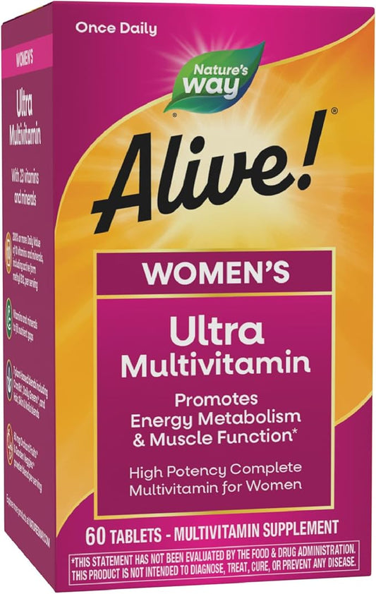 Nature’s Way Alive! Women’s Ultra Potency Complete Multivitamin, High Potency B-Vitamins, Energy Metabolism*, 60 Tablets