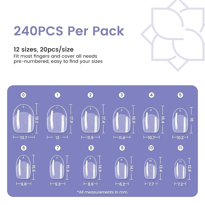 Short Oval Round Nail Tips, 240PCS Soft Gel Pre-shaped Half Matte Short Round Gel Nail Tips, 12 Sizes Full Cover Acrylic Press on Fake Nails for Nail Extension Art DIY Nail Salon