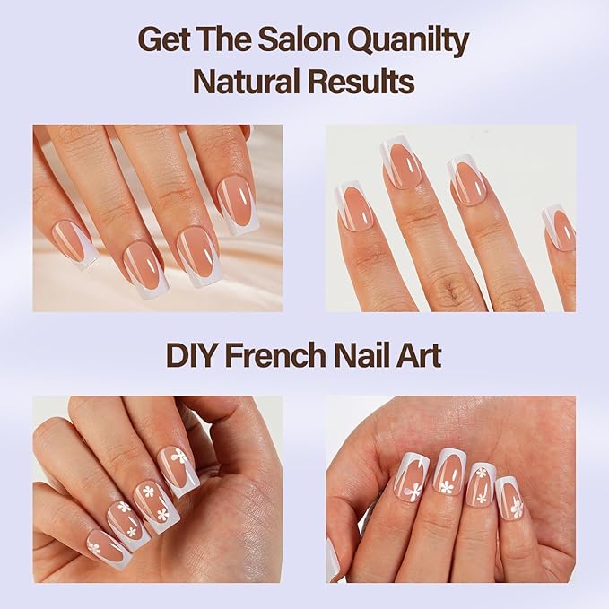 Misssix XBASICTIPS Deep French Gel Nail Tips, 150Pcs Soft Gel French Tip Press on Nails Brown, Short Square Pre-shaped False Nails, No Need to File Fake Nails for Nail Art DIY