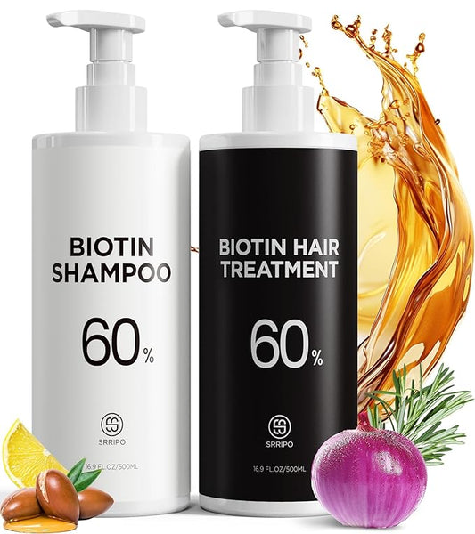 Hair Growth Biotin Shampoo and Conditioner Set, Onion Anti-Loss Volumizing Moisturizing Treatment for Soft Shine Hair, Rosemary Clarifying Dandruff Shampoo for Women Men, 2 x 16.9oz