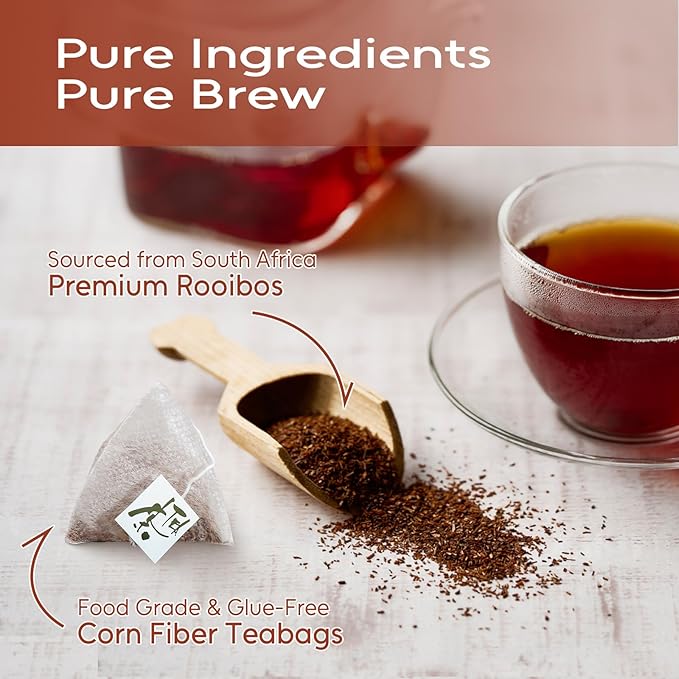 FullChea - Rooibos Tea Bags, 60 Counts - Premium South African Natural Rooibos - Non-GMO - Caffeine-Free - Antioxidant-Rich & Supports Digestion