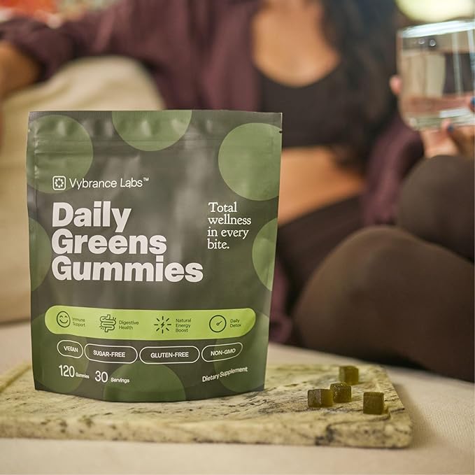 Daily Greens Gummies – 20+ Organic Greens & Fruits Blend (8.2g) + Prebiotic Fiber – Sugar-Free, Vegan, Gluten-Free – Mixed Berry – 120 Count (30 Servings) – Digestive Support, Energy & Immune Support