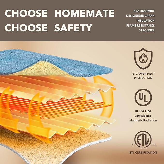 Homemate Heated Electric Blanket King Size - 100"x90" Heating BedBlanket Throw with 10 Heating Levels&8 Hours Auto Off, Fast Heating Over-Heated Protection Ultra Soft Flannel ETL Certified, Grey