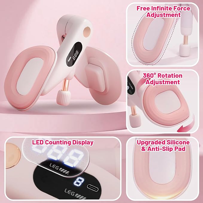 Thigh Master, Adjustable Thigh Trainer & Kegel Exerciser(10-70LB) with Leg Straps, Pelvic Floor Strengthener Devices for Women&Men, LED Counter, Postpartum Recovery, Home Gym Workout Equipment