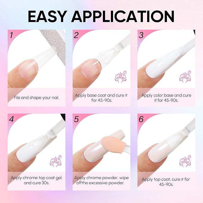 AIMEILI Pearl Chrome Nail Powder, Vegan, Cruelty Free, 6 Colors Aurora Metallic Holographic Mirror Effect Nail Art Pigment Iridescent Shell Glitter Nail Art