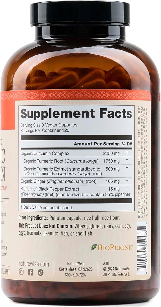 NatureWise Curcumin Turmeric 2250mg - 95% Curcuminoids & BioPerine Black Pepper Extract for Advanced Absorption - Daily Joint and Immune Health Support - Vegan, Non-GMO, 360 Count[120-Day Supply]