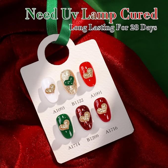 Double Rhythm 6 Pcs 15 ML Gel Polish Set Same Color Same Bottle Soak Off Gel Polish Kit Nail Art Manicure Salon DIY at Home for Women (Glitter Burgundy Red Gold Green White-T6-70)