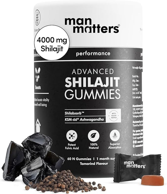 Man Matters 4000 mg Pure Shilajit Gummies | 75%+ Fulvic Acid & 85+ Trace Minerals | Sugar-Free, Vegan, Non-GMO | KSM-66 Ashwagandha | 3.5X Bioavailability | 60 Gummies, 30-Day Supply | Lab Tested