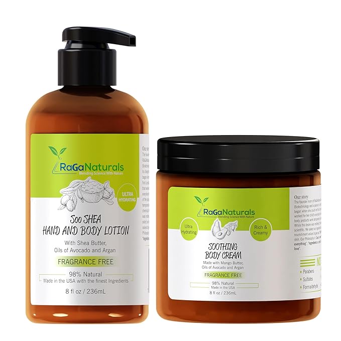 RaGaNaturals Fragrance Free Body Lotion and Body Cream, Ultra Hydrating Moisturizer for Women, Men, Babies and Kids - 8fl oz